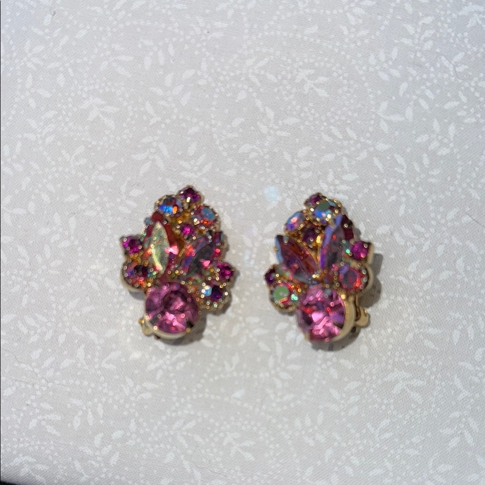 Pink and Gold Cluster clip on Earrings‎